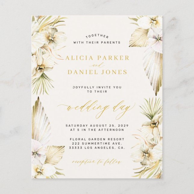 Flyer Boda tropical de orquídea blanca boho elegante con (Frente)