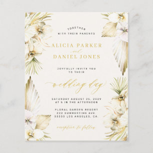 Flyer Boda tropical de orquídea blanca boho elegante con