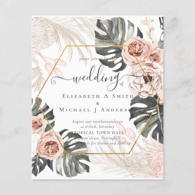 Flyer Boda TROPICAL GRAVE PAMPAS de bajo coste (Frente)