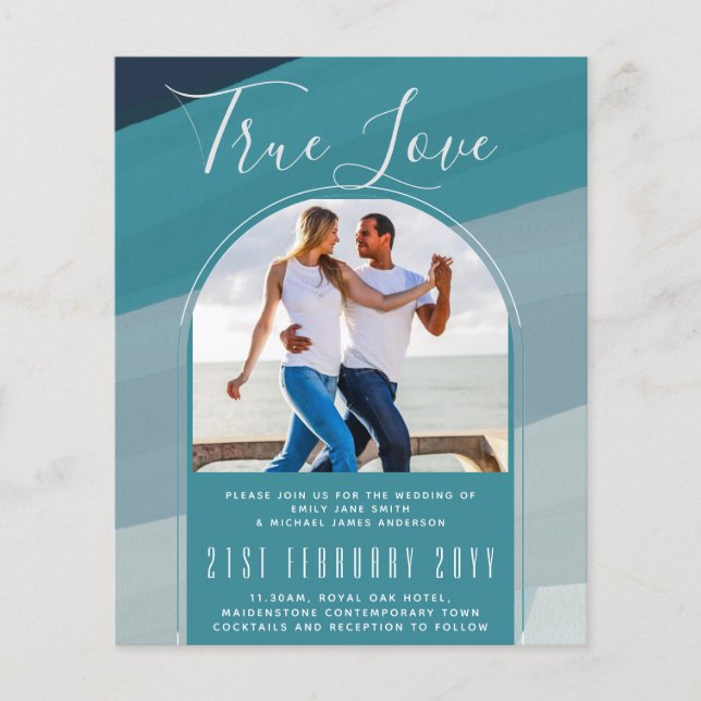 Flyer Boda Verde azulado azul de vidrio marino moderno O (Frente)