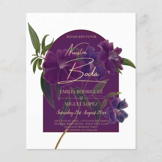 Flyer Boda Verde de Plomo de Hierro Morado Floral (Frente)