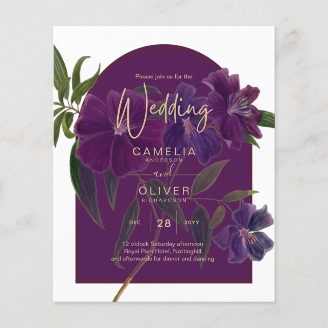 Flyer Boda Verde de Plomo de Hierro Morado Floral (Frente)