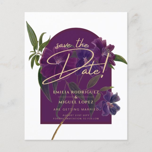 Flyer Boda Verde de Plomo de Hierro Morado Floral (Frente)