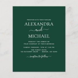 Flyer Boda verde esmeralda presupuestal con invitación f