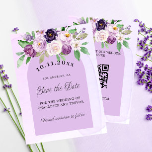 Flyer Boda violet florals QR presupuesto guardar fecha