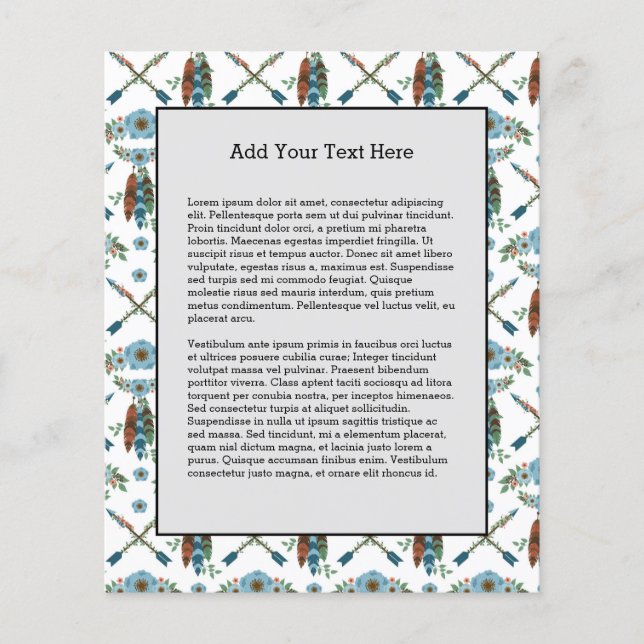 Flyer Bohemian Feathers Dreamcatcher Blue Flowers Arrows (Frente)