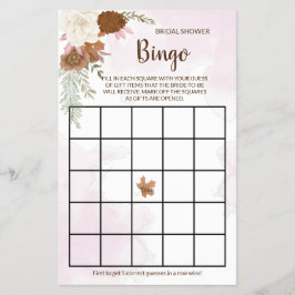 Flyer Boho Autumn Floral Bridal Shower Bingo Game Card