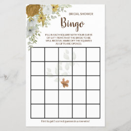 Flyer Boho Autumn Floral Bridal Shower Bingo Game Card F