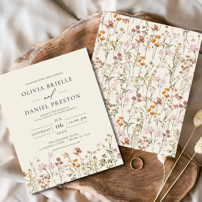 Flyer Boho de presupuesto Boho Wildflower Beige Boda Jar (Subido por el creador)