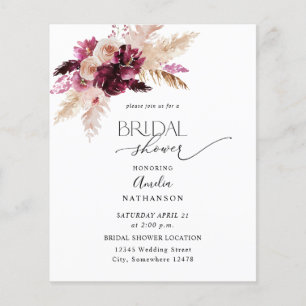 Flyer Boho de presupuesto Borgoña y ducha de novia flora