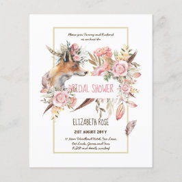 Flyer Boho FOX Bridal Shower Woodland Fethers Floral