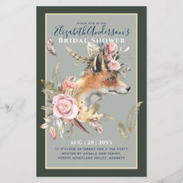Flyer Boho FOX Bridal Shower Woodland Fethers Floral