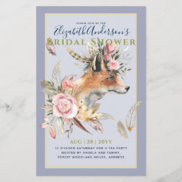 Flyer Boho FOX Bridal Shower Woodland Fethers Floral