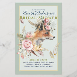 Flyer Boho FOX Bridal Shower Woodland Fethers Floral