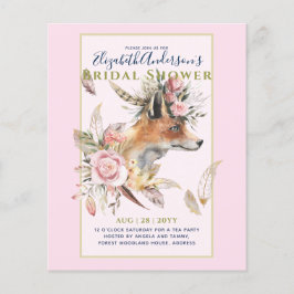 Flyer Boho FOX Bridal Shower Woodland Fethers Floral