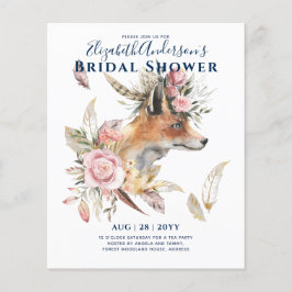 Flyer Boho FOX Bridal Shower Woodland Fethers Floral