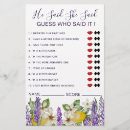 Flyer Boho Lemons y Lavender Dijo Que Dijo Juego