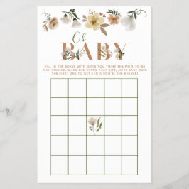 Flyer Boho Oh Baby Floral Juego de Bingo Baby Shower