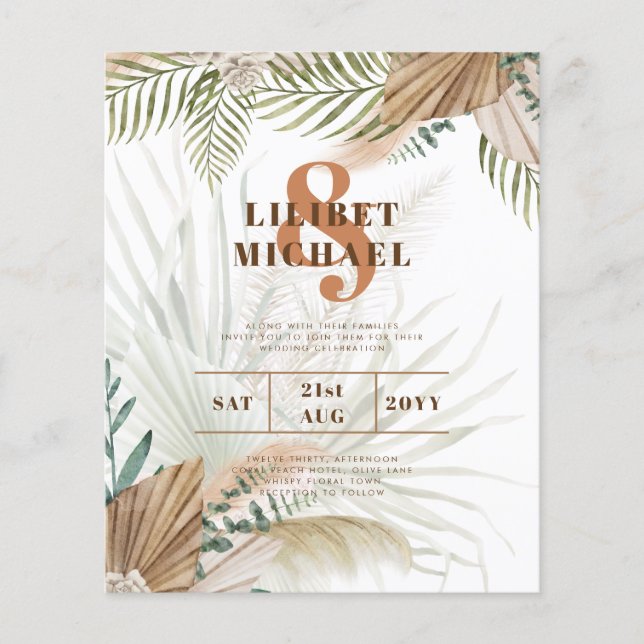 Flyer BOHO Pampas Grass Beige Green Terracotta Boda (Frente)