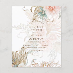 Flyer BOHO Pampas Grass Floral Coral Sage Boda