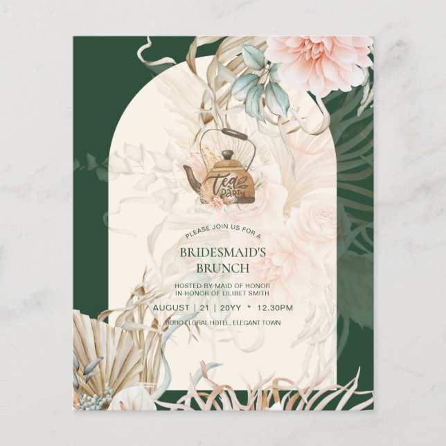 Flyer Boho Pampas Grass TEA FIESTA Bridal Lunch (Frente)
