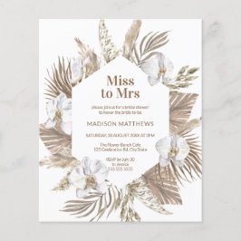 Flyer Boho presupuesto Floral Bridal Shower Pampas rosa