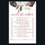 Flyer Boho Rosas de Borgoña caen Volador de Juegos de Du<br><div class="desc">Quién conoce el mejor juego de la novia "Prefiere". Diseño de los rosas burdeos de otoño.</div>