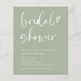 Flyer Boho Script Heart Sage Green Bridal Shower Invita