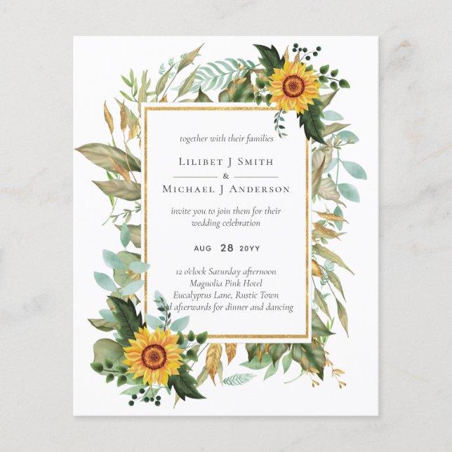 Flyer Boho Sunflower Sage Greenery Boda (Frente)