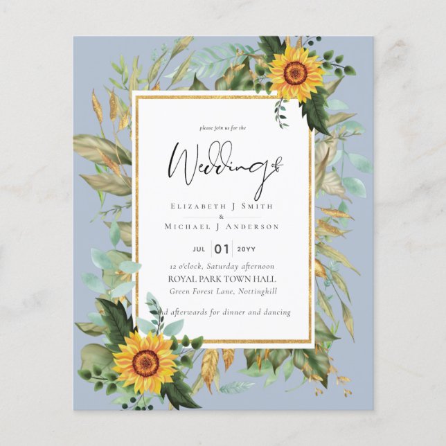 Flyer Boho Sunflowers Greenery Watercolor Boda PRESUPUES (Frente)