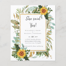 Flyer Boho Sunflowers Greenery Watercolor Boda PRESUPUES