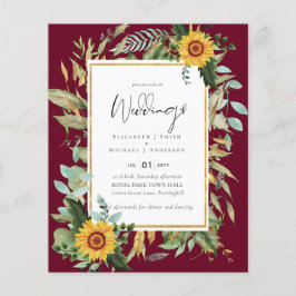 Flyer Boho Sunflowers Greenery Watercolor Boda PRESUPUES