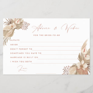 Flyer Boho Terracotta Pampas Grass bride advice card