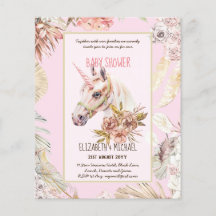 BOHO UNICORN Baby Shower Invitaciones acuarela