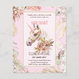 Flyer BOHO UNICORN Baby Shower Invitaciones acuarela
