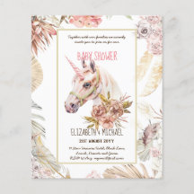 BOHO UNICORN Baby Shower Invitaciones acuarela
