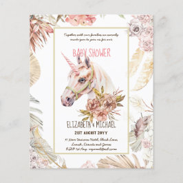 Flyer BOHO UNICORN Baby Shower Invitaciones acuarela