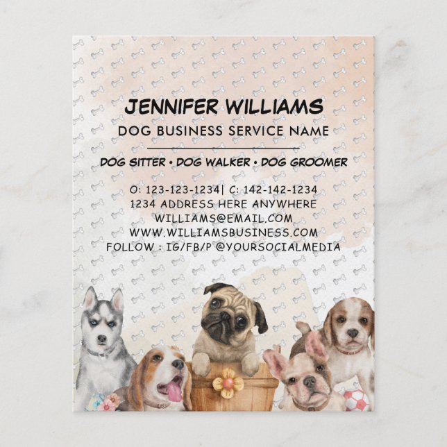 Flyer Boho Watercolor Dog Walker Dog Sitting Business (Frente)