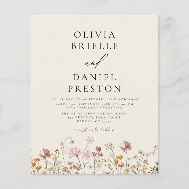 Flyer Boho Wildflower Beige Foto Boda Jardín (Frente)