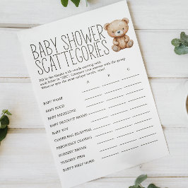 Flyer Boho Woodland Animal Baby Shower Scattegories Game