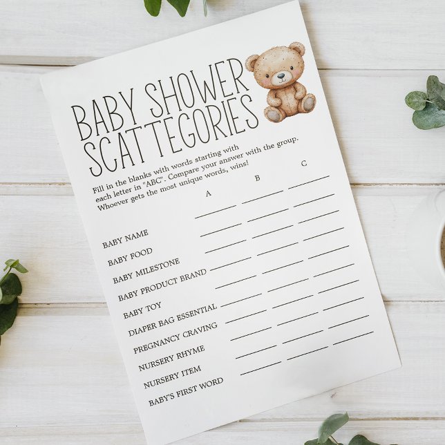 Flyer Boho Woodland Animal Baby Shower Scattegories Game (Subido por el creador)