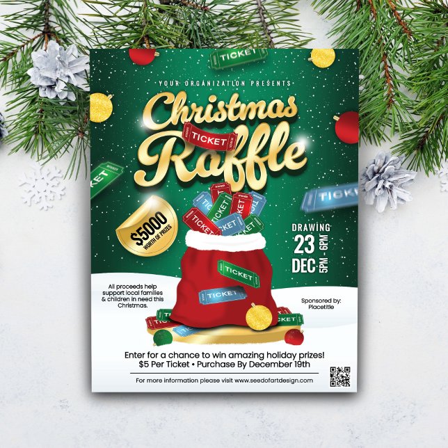 Flyer Bolsa de boletos de rifa de Navidad verde y dorada (Subido por el creador)