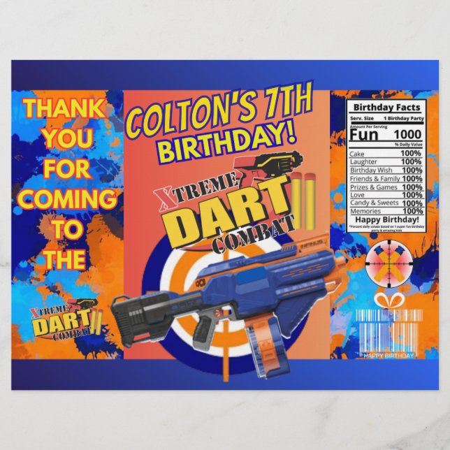 Flyer ¡Bolsa de chips de cumpleaños de batalla de dardos (Frente)