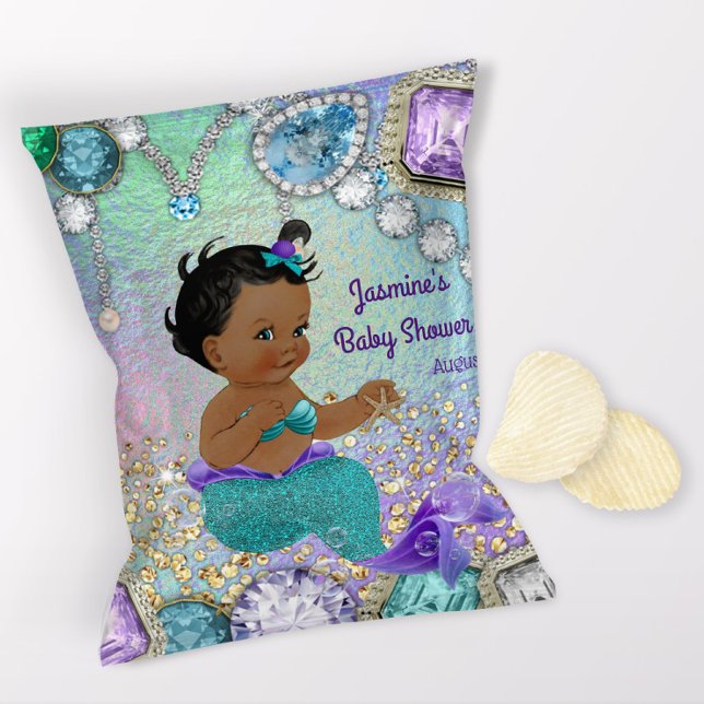 Flyer Bolsa de Chips para Baby Shower de Sirena de Joyas (1 ounce snack bag wrapper flyer. )