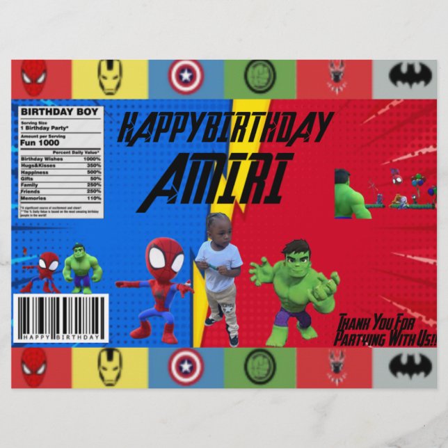 FLYER BOLSAS DE CHIPS CON TEMA DE SUPERHÉROES (Frente)