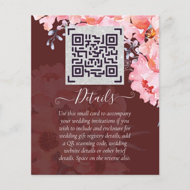 Flyer Borgona CÓDIGO QR DE ESCANEO Sitio web de la boda  (Frente)