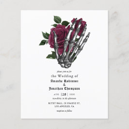 Flyer Borgoña Floral Skeleton Invitación a la boda gótic