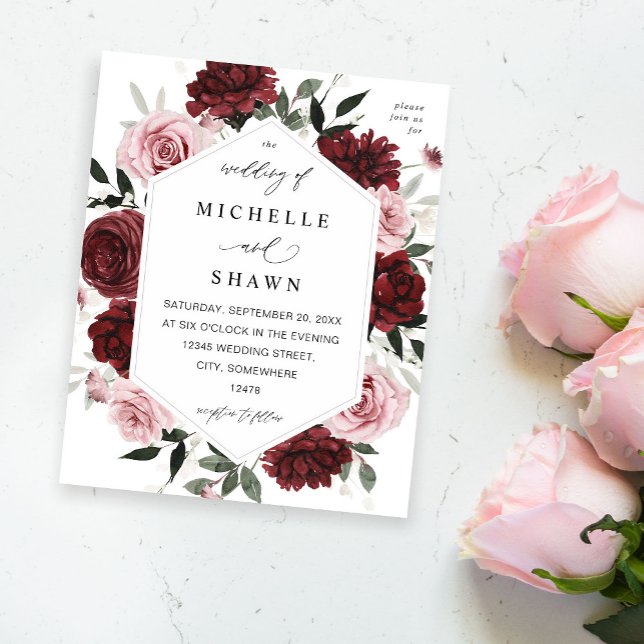 Flyer Borgoña presupuestal y floral rosa Rubor 6 (Subido por el creador)