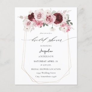 Flyer Borgoña y ducha de novia floral rosa 2