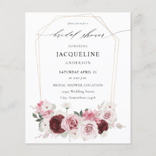 Flyer Borgoña y ducha de novia floral rosa 2